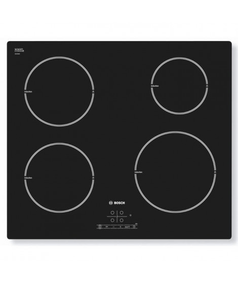 BOSCH PIE611B18E  - Table de cuisson Induction - 4 zones - 4600W - L59,2 x P52,2cm - Revetement verre - Noir