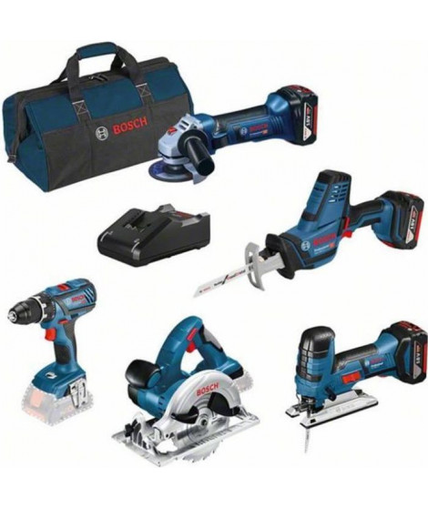 Kits Bosch Professional 5 outils : Perceuse + Scie sauteuse + Meuleuse + Scie circulaire + Scie sabre + 3xbatterie