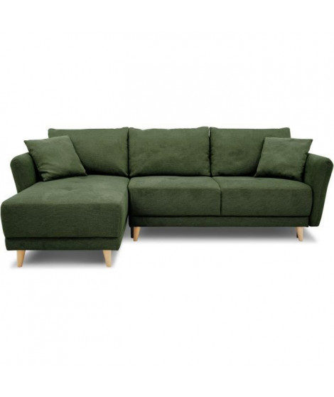 Canapé d'angle convertible réversible 3-4 places CLAUDIUS - Tissu Vert Olive - Coffre de rangement - L 244 x P 158 x H 95 cm