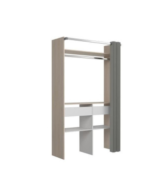 Kit dressing - Penderie + 2 tiroirs + étagere - Décor chene et blanc - L 119 x H 203 x P 48 cm