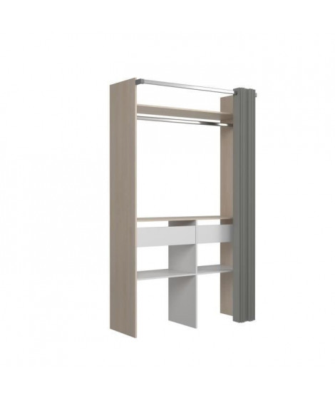 Kit dressing - Penderie + 2 tiroirs + étagere - Décor chene et blanc - L 119 x H 203 x P 48 cm