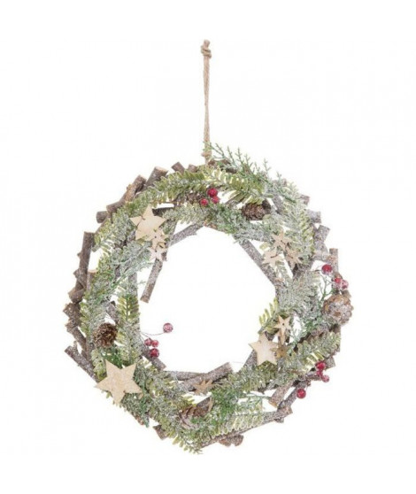 FEERIC LIGHTS & CHRISTMAS Couronne a suspendre avec des branches - 30 cm - Rouge