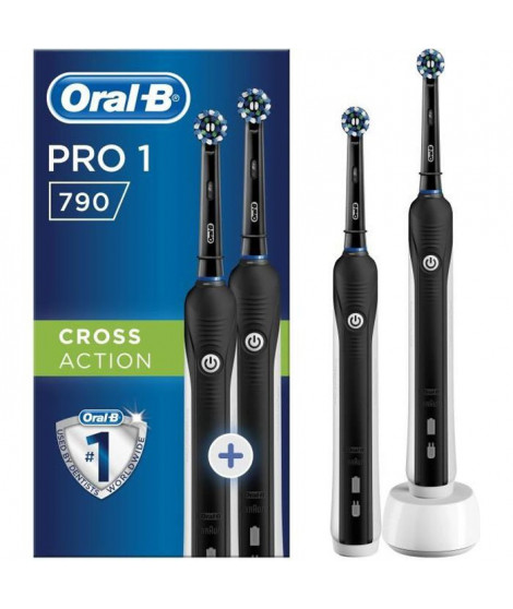 Brosse a dents électrique rechargeable ORAL-B Pro 1 790 Duopack - 2 Manches capteur de pression et 2 brossettes - Noir