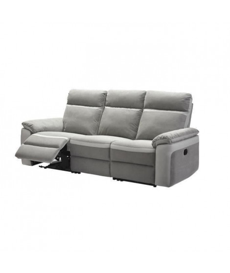 Canapé 3 places avec 2 assises manuels - Tissu et simili gris et anthracite - L 215 x P 93 x H 99 cm - SANTOS