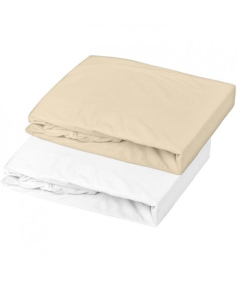 DOMIVA Lot 2 Draps housse Uni - Jersey - oeko-Tex - Blanc/Cailloux - 70 x 140 cm