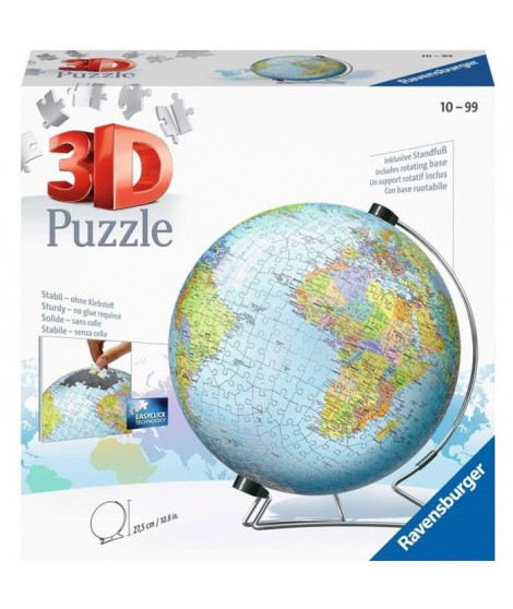 Puzzle 3D Globe 540 pieces - Ravensburger - Puzzle enfant 3D éducatif - sans colle - Des 12 ans