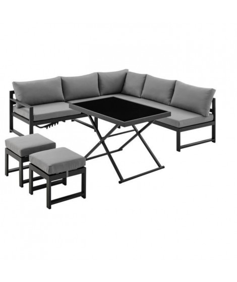 Salon de jardin avec structure en aluminium avec coussins - 7 personnes - Hipu - Gris