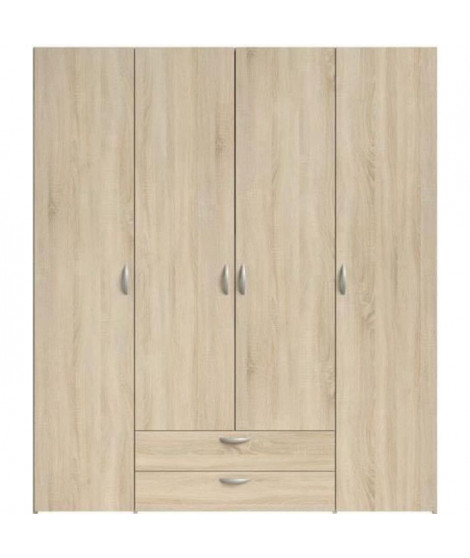 Armoire VARIA - Décor chene - 4 portes battantes + 2 tiroirs  - L 160 x H 185 x P 51 cm - PARISOT