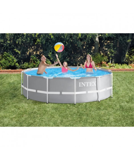 Kit Piscine hors sol tubulaire INTEX - Prism Frame - 366 x 99 cm - Ronde (Inclus une échelle de sécurité avec marches amovibles)