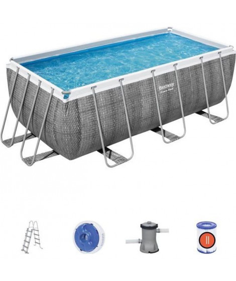 Kit Piscine hors sol tubulaire BESTWAY - Power Steel - 412 x 201 x 122 cm - Rectangulaire (Inclus épurateur a Cartouche + éc…