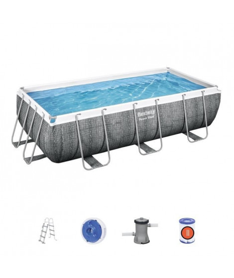 Kit Piscine hors sol tubulaire BESTWAY Power Steel 404 x 201 x 100 cm - Rectangulaire (Avec filtre a cartouche, échelle)