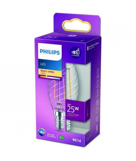 PHILIPS LED Classic 25W Flamme Torsadée E14 Blanc Chaud Non Dimmable