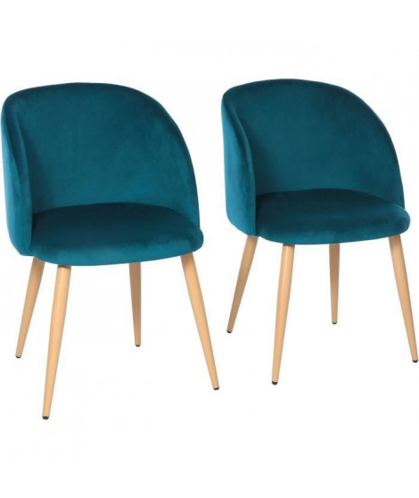 Lot de 2 chaises en velours bleu canard - Pieds en métal  - L 55 x P 45 x H 99 cm - CURVY