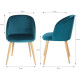 Lot de 2 chaises en velours bleu canard - Pieds en métal  - L 55 x P 45 x H 99 cm - CURVY