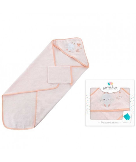 DOMIVA Coffret sortie de bain Lapinou - Eponge 100% Coton - Avec gant - Rose - 75 x 75 cm