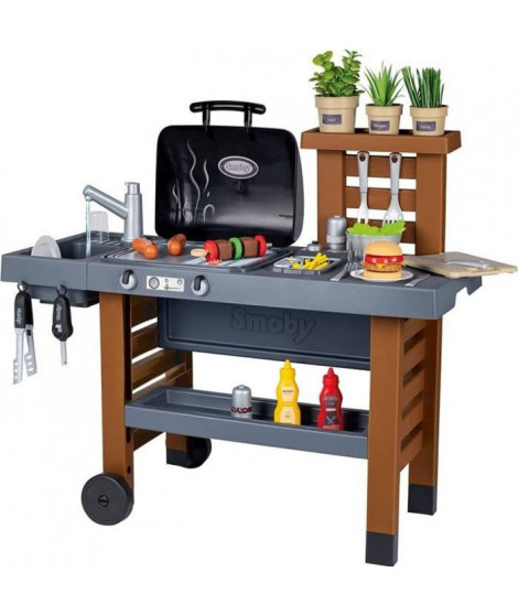 Smoby - Garden Kitchen - Cuisine d'Extérieur Evolutive - Grill Avec Flammes Magiques Rétractables - 40 Accessoires