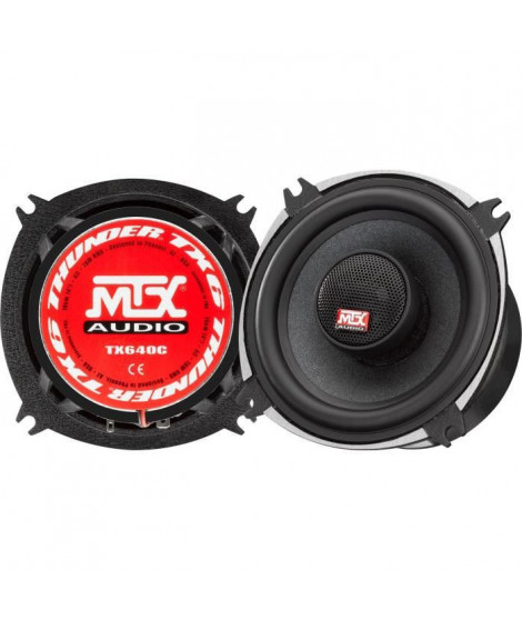 MTX TX640C Haut-parleurs voiture Coaxiaux 10cm 2 voies 70W RMS 4O Châssis alu Tweeters néodyme dôme soie Membrane pulpe célulose