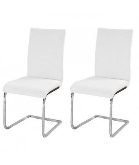 LEA Lot de 2 chaises de salle a manger - Simili blanc - Style contemporain - L 43 x P 56 cm