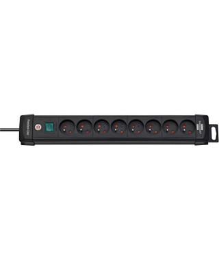 Brennenstuhl Multiprise Premium-Plus Noire - 8 prises - avec 3m de câble - Fabrication Française