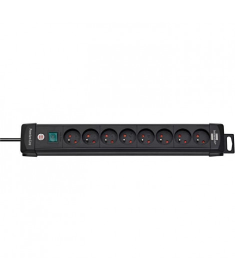 Brennenstuhl Multiprise Premium-Plus Noire - 8 prises - avec 3m de câble - Fabrication Française