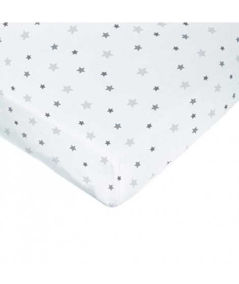DOMIVA Drap housse Imprimé étoiles - Jersey - oeko-Tex - Blanc - 60 x 120 cm