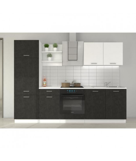 Cuisine complete PREGO - L 270 cm - Plan de travail 210 cm inclus - Gris Chromix