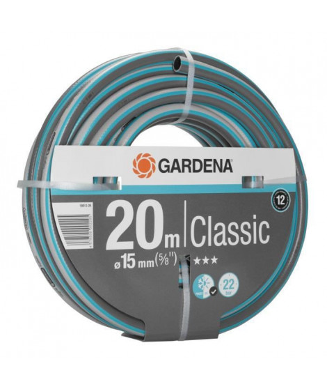 GARDENA Tuyau d'arrosage Classic  Longueur 20m  Ø15mm  Haute résistance pression 22 bar maximum  Garantie 12 ans (18013-26)