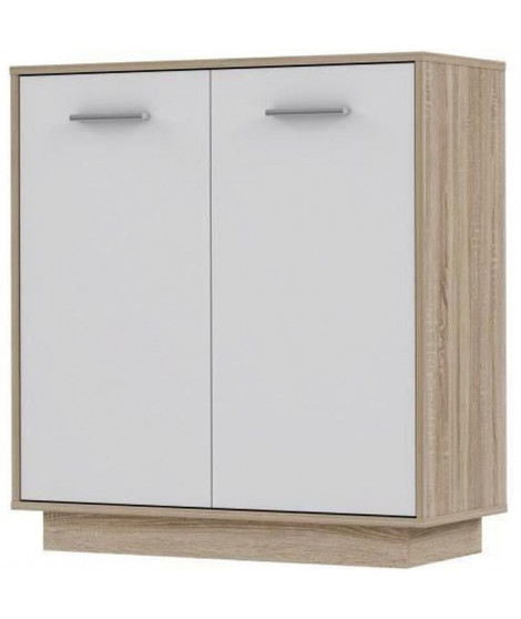 Petit buffet Meuble de rangement  PILVI - 2 portes - Blanc et chene sonoma - L 82,9 x P 34,2 x H 88,1 cm