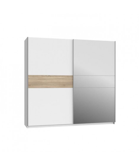 Armoire 2 portes coulissantes + miroir - Décor Blanc et Sonoma - L 220,1 x P 61,2 x H 209,7 - ATOS