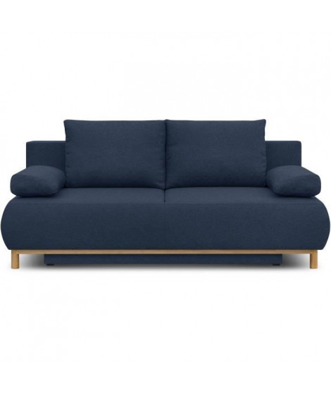 Banquette convertible 3 places MIKA - Tissu bleu foncé - Coffre de rangement - L 192 x H 84 x P 93 cm