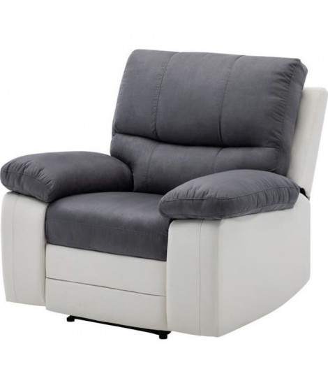 Fauteuil Relax manuel - Tissu gris et Simili blanc - L 109  x P 94/158 x H 83/99 cm - DUSTIN