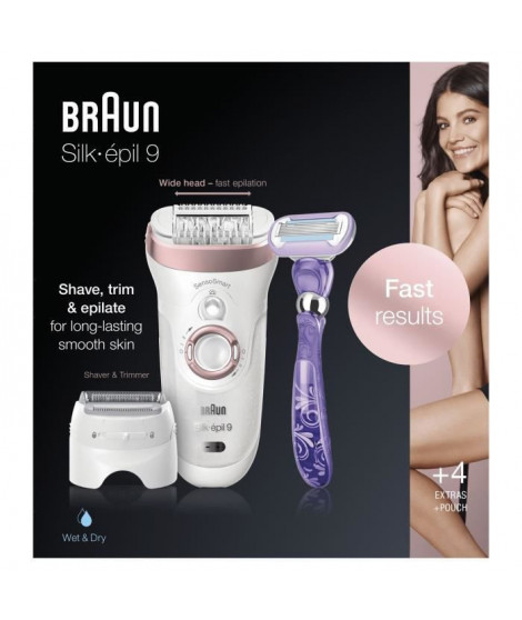 BRAUN Silk-épil 9 9 / 870 SensoSmart Epilateur électrique - 7 accessoires - Or et rose