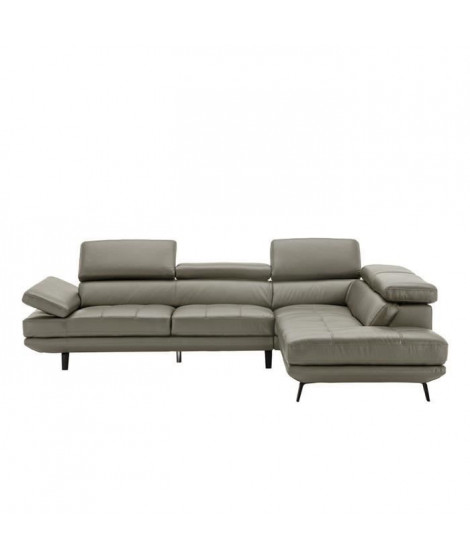 Canapé d'angle droit fixe - Cuir gris - L 300 x P 231 x H 73 cm - STORM