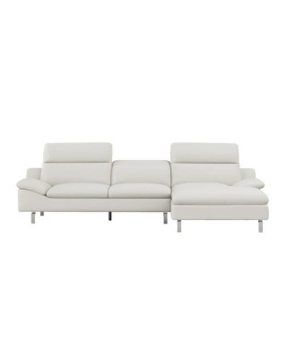 Canapé d'angle gauche fixe - Cuir blanc creme - L 299 x P 170 x H 72 cm - RODEO