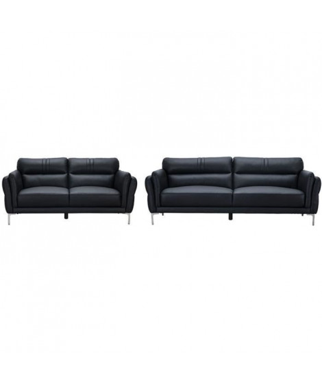 Canapé 2 places fixe et 3 places - Cuir noir - L 170 x P 93 x H 83 cm / L 220 x P 93 x H 83 cm - ORPHEE