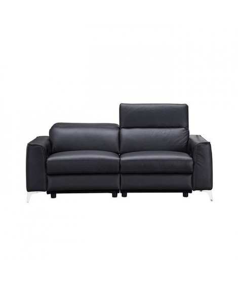 Canapé relax électrique 2 places - EDISON - Cuir de vachette et simili noir - L162 x P 107 x H 95 cm