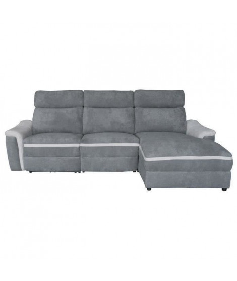 DARWIN Canapé d'angle droit dont 1 relax électrique- Tissu gris foncé et gris clair - L 273 x P 96 x H 104 cm