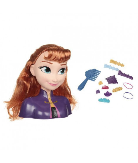 DISNEY FROZEN - Tete a coiffer Princesse Anna - La Reine des Neiges II - Avec accessoires - 20 cm- Petit modele