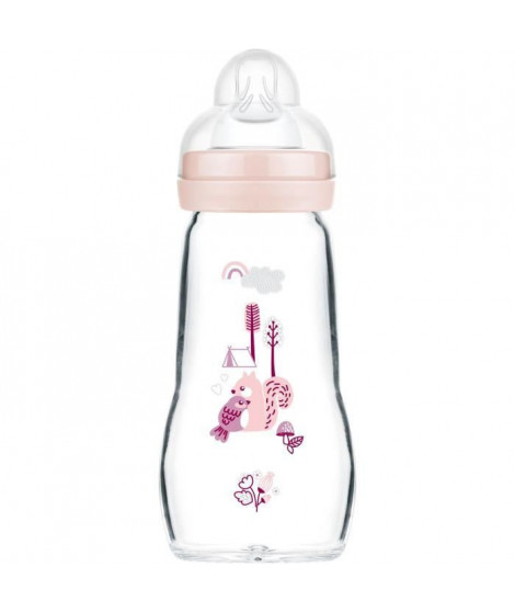 MAM Biberon Verre +0m Oiseau Rose 260ml