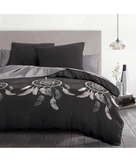 Parure de couette microfibre Attrape reves - 1 housse de couette 240x260 cm + 2 taies 63x63cm - Gris anthracite - HOME LINGE …