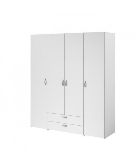 Armoire VARIA - Décor blanc - 4 portes battantes + 2 tiroirs - L 160 x H 185 x P 51 cm - PARISOT