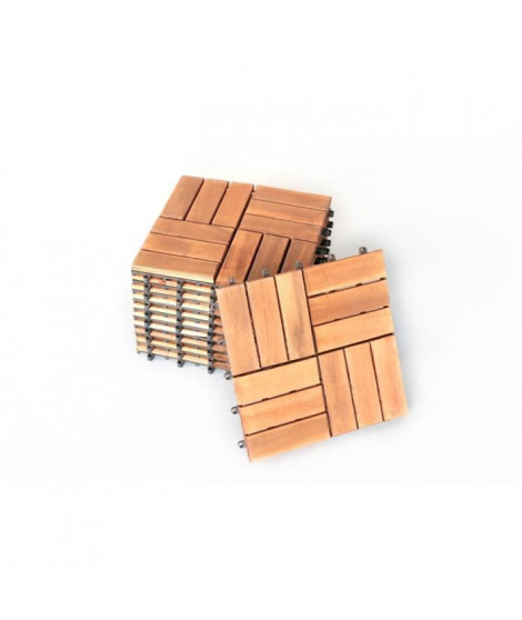 Lot de 10 dalles clipsables en bois d'acacia FSC - 30 x 30 x 2,4 cm