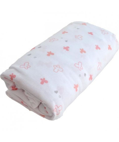 DOMIVA Drap housse Lapinou - Jersey - oeko-Tex - Blanc/rose - 60 x 120 cm