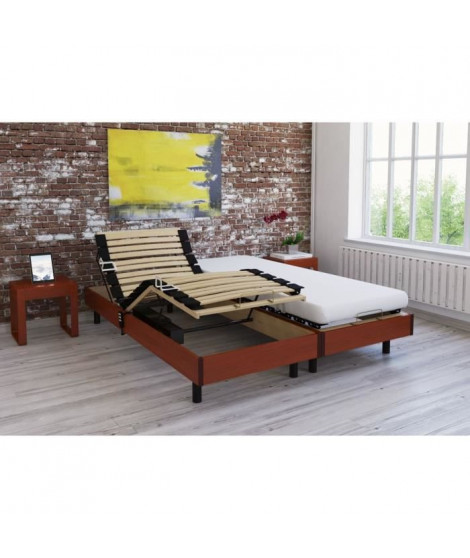 Ensemble relaxation TALCA matelas + sommiers électriques décor cerisier 2x70x190 - Mousse - 14 cm - Ferme