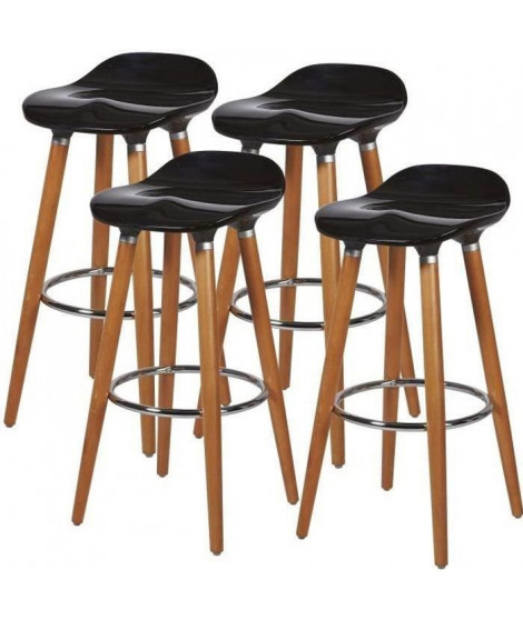 Lot de 4 tabourets de bar - Noir - Pied metal peinture bois - L 39 x P 33 x H 70 cm - OSLO