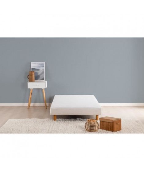 DEKO DREAM - Sommier tapissier a lattes 90 x 190 - Bois massif blanc + pieds