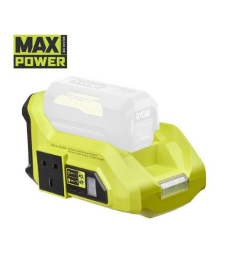 RYOBI MAX POWER Transformateur sans fil 36V : 300 W-500 W - 3 ports: 1 électrique EU + 1 USB-A + 1 USB-C - Lampe LED - Sans b…