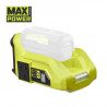 RYOBI MAX POWER Transformateur sans fil 36V : 300 W-500 W - 3 ports: 1 électrique EU + 1 USB-A + 1 USB-C - Lampe LED - Sans b…