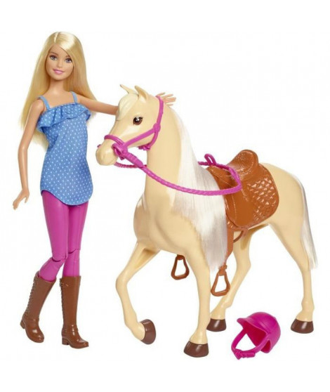 BARBIE - Barbie & son Cheval - Coffret Poupée - Comprend 1 poupée, 1 cheval & des accessoires