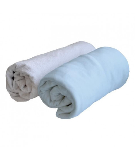 DOMIVA Drap housse + Alese Uni - 100% Coton - Traité Sanitized - Bleu clair - 70 x 140 cm